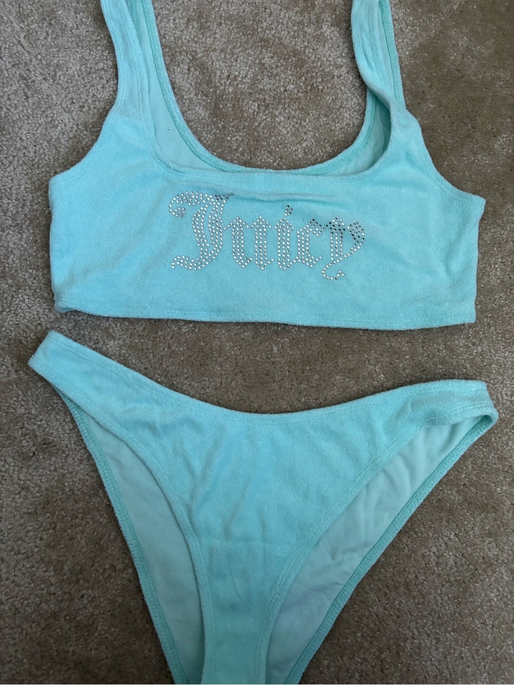 Juicy Couture Light Aqua Rhinestone Logo Bandeau Bikini